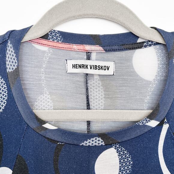 Henrik Viskov Tencel Abstract Pattern Tie Dress One Size Blue Geometric - Picture 5 of 6